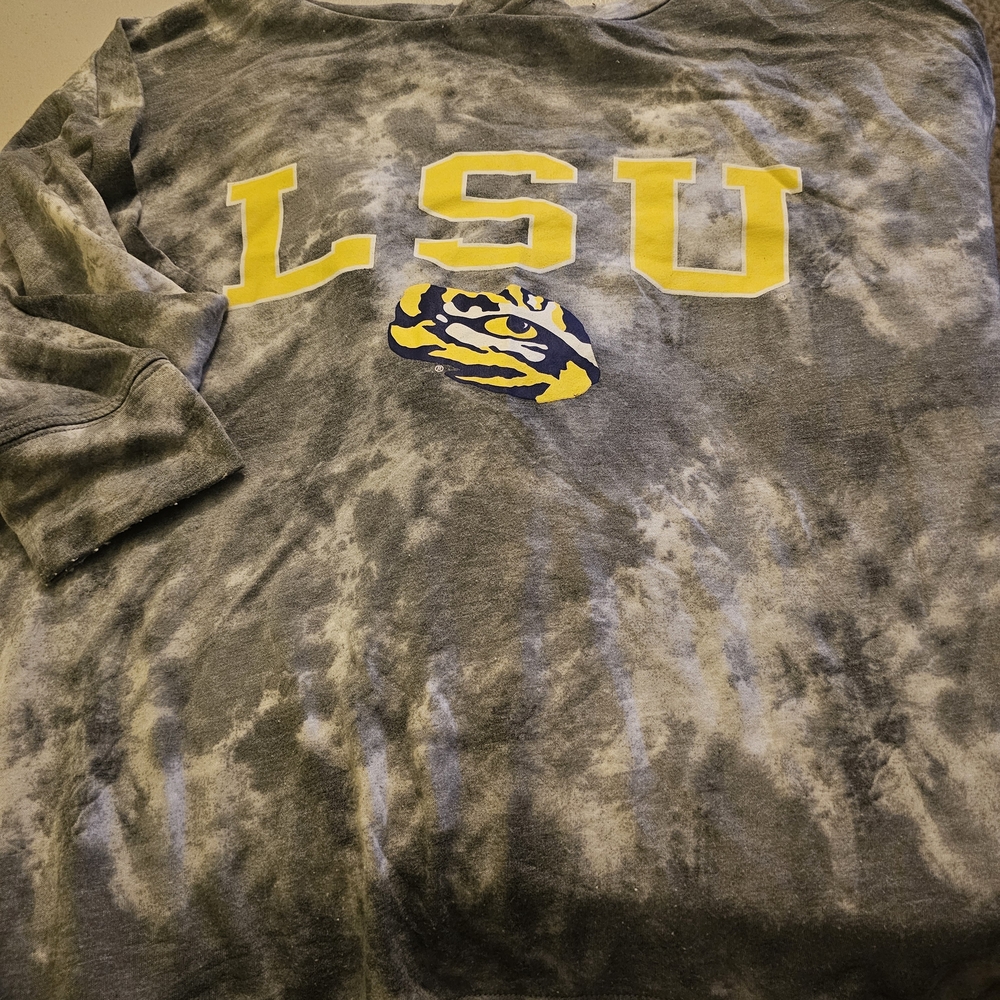LSU Gray Tie-Dye Long Sleeve Tee